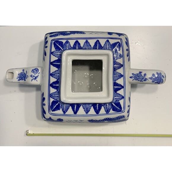 Andrea Sadek Blue White Teapot Vintage Porcelain Square Tea Pot Home Decor Gift - Picture 4 of 10